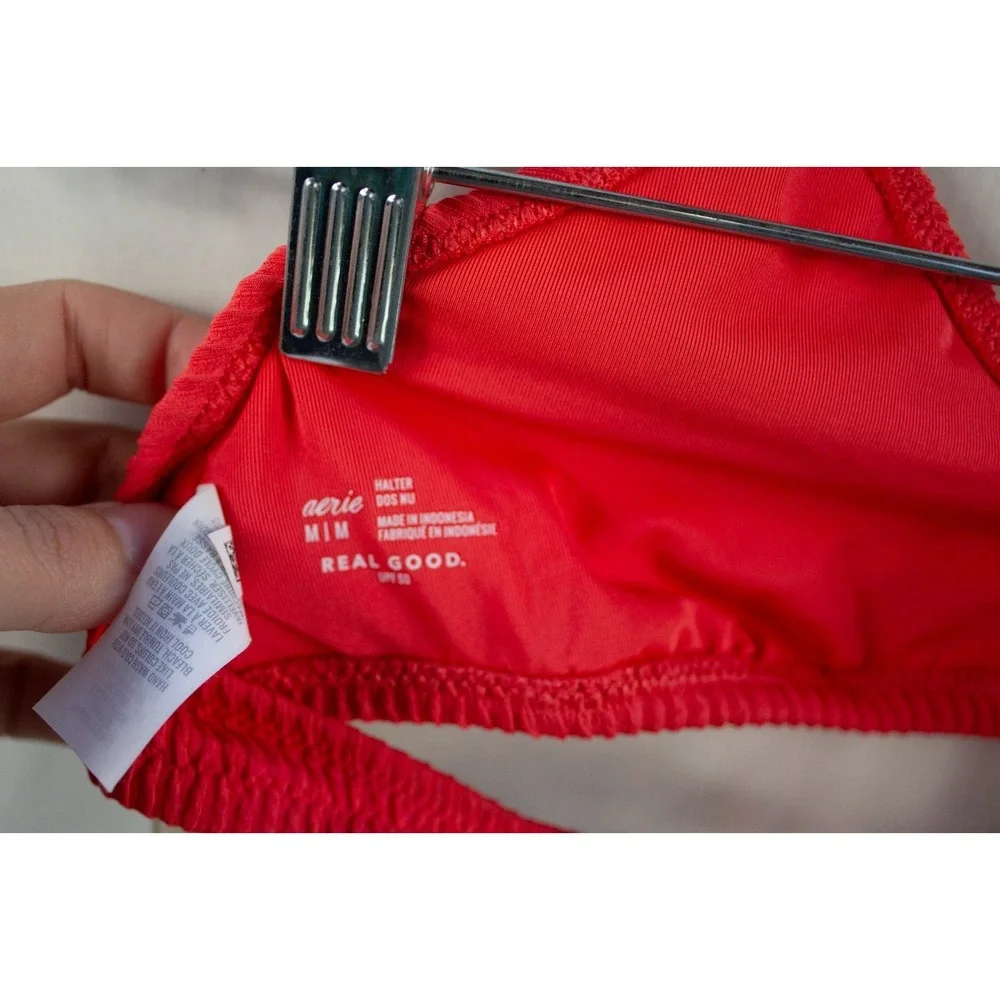 NEW WITH TAGS Aerie Crinkle Halter Tie Bikini Top Resort Red Size Size Medium